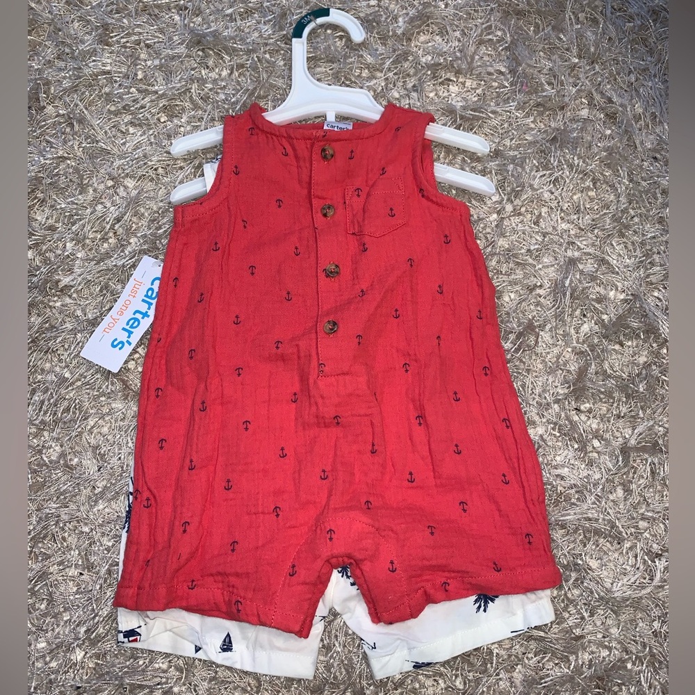 Carter's Red & White Nautical Baby Rompers - 2 pack - 3M - NWT